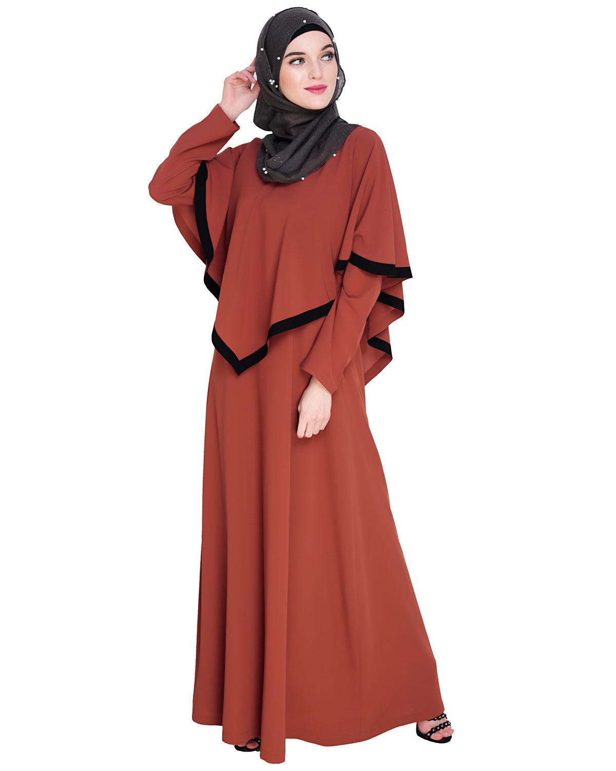 Fancy Cape Abaya Brick Red