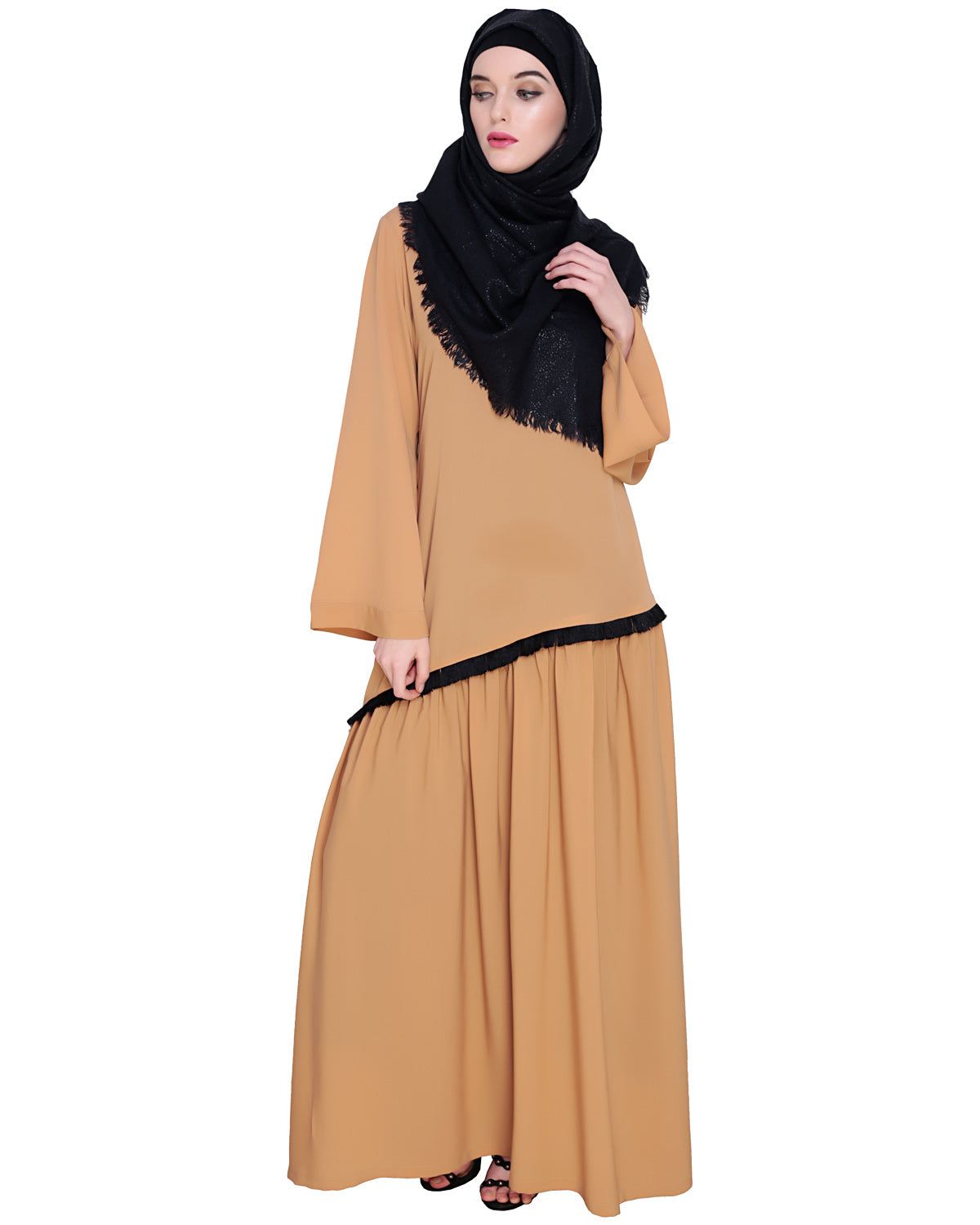 Fringe Lace Abaya Beige