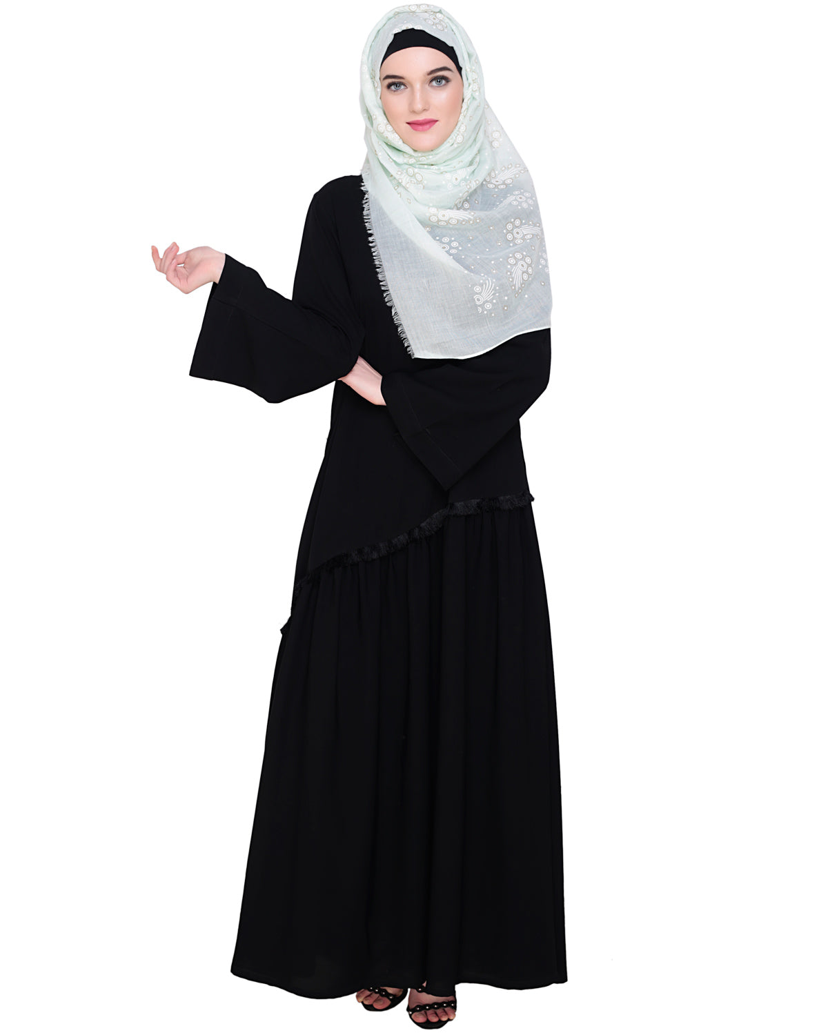 Fringe Lace Abaya Black