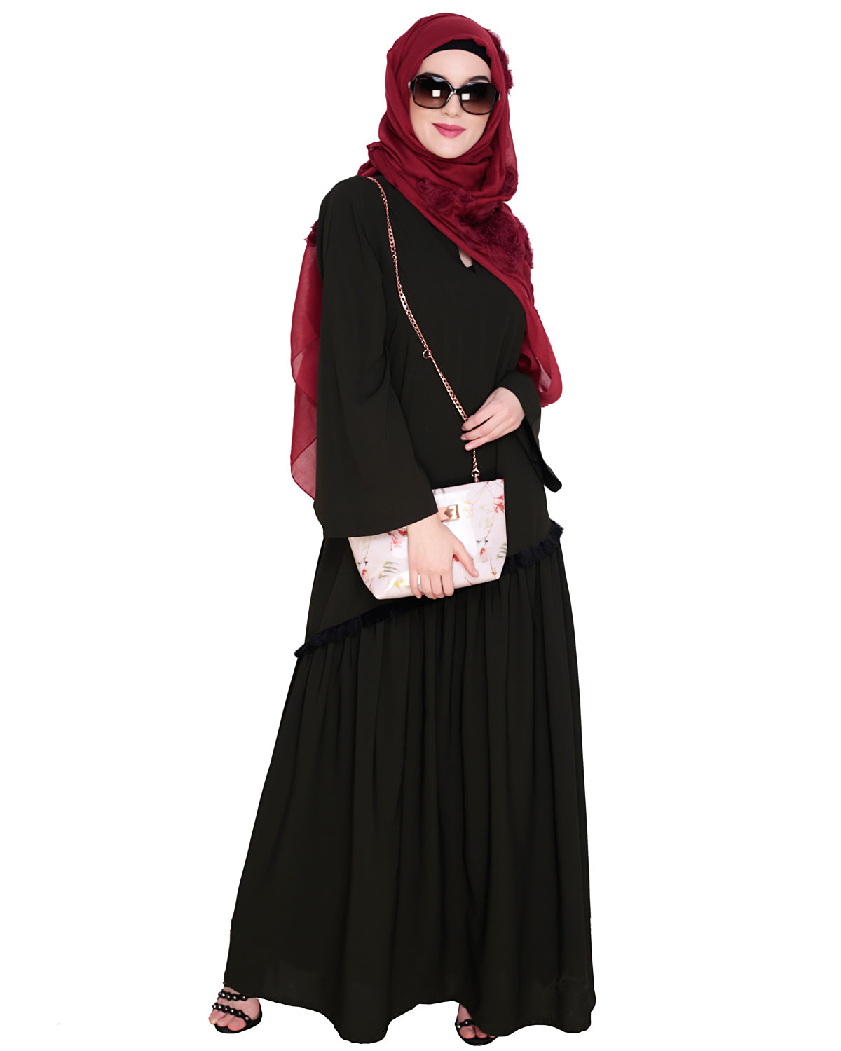 Fringe Lace Abaya Olive