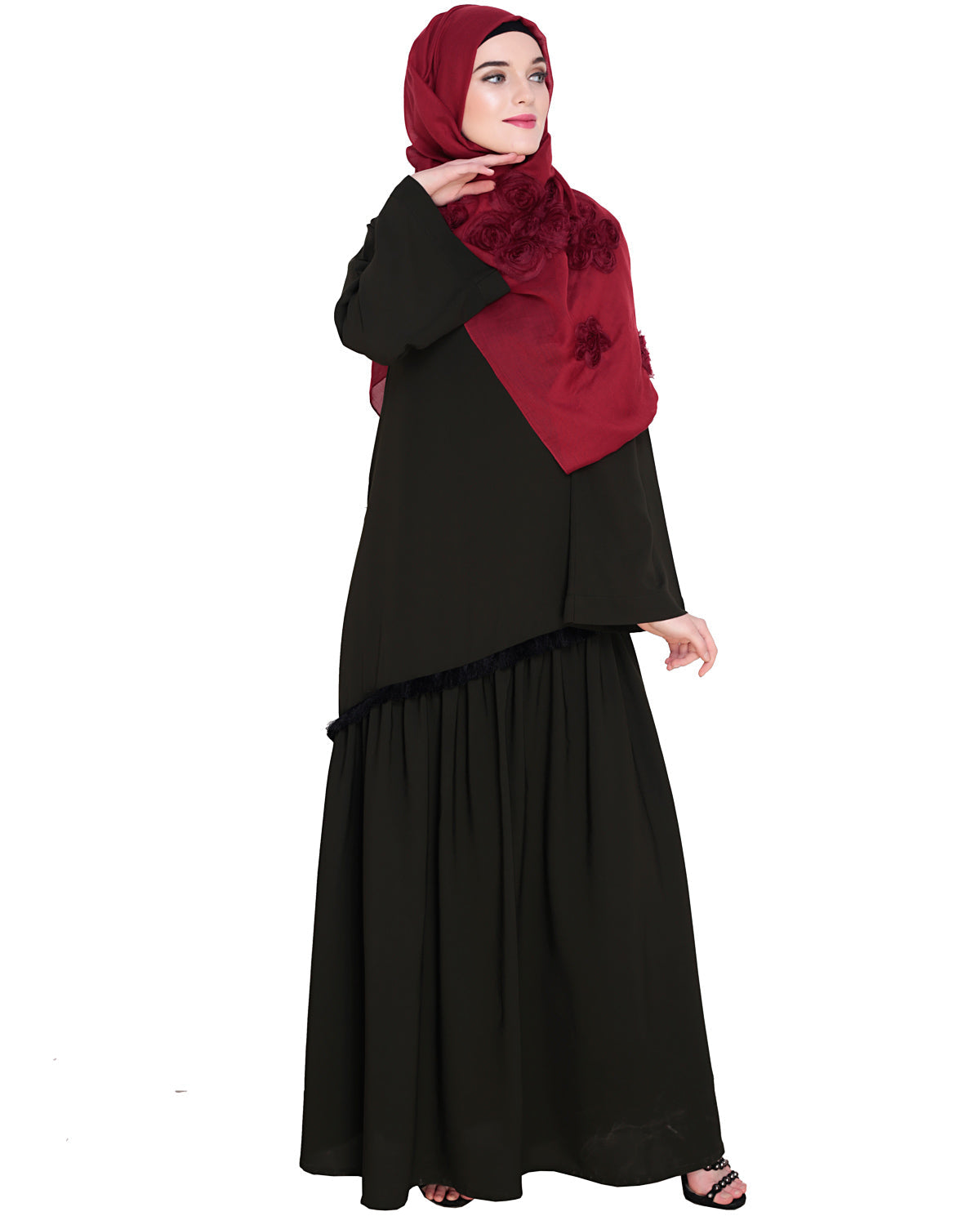 Fringe Lace Abaya Olive