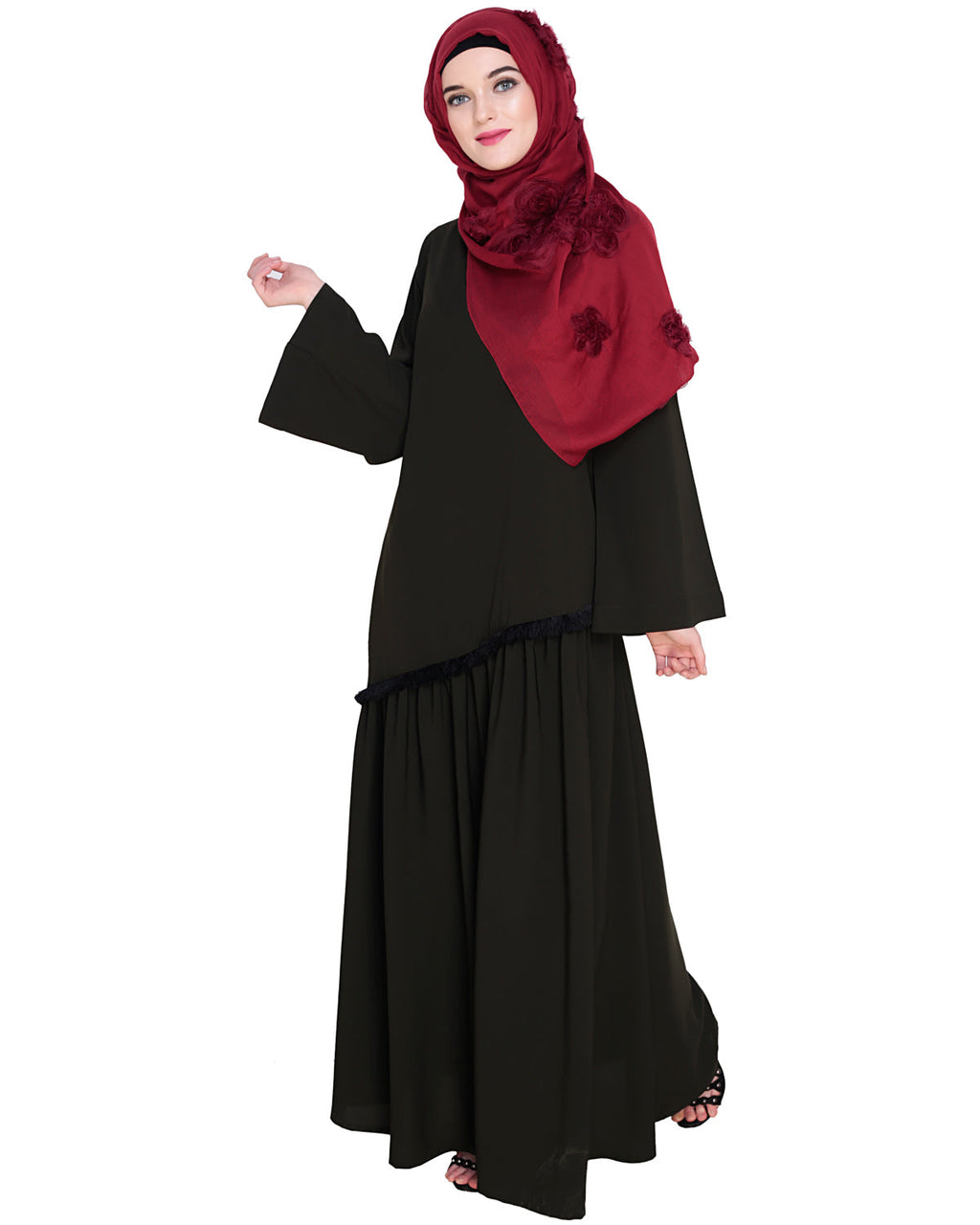 Fringe Lace Abaya Olive
