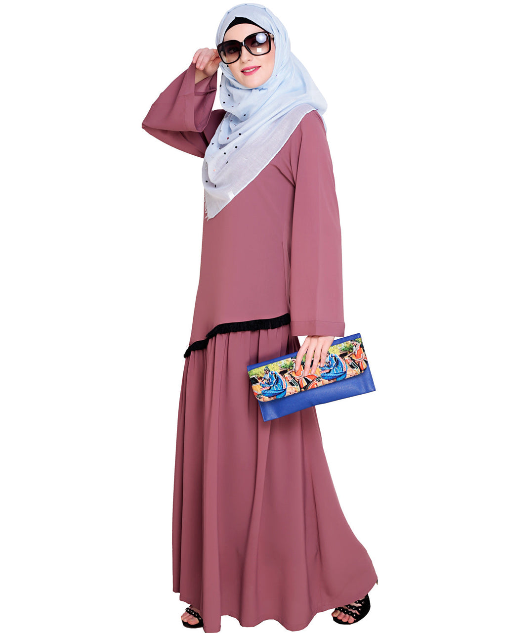 Fringe Lace Abaya Onion Pink