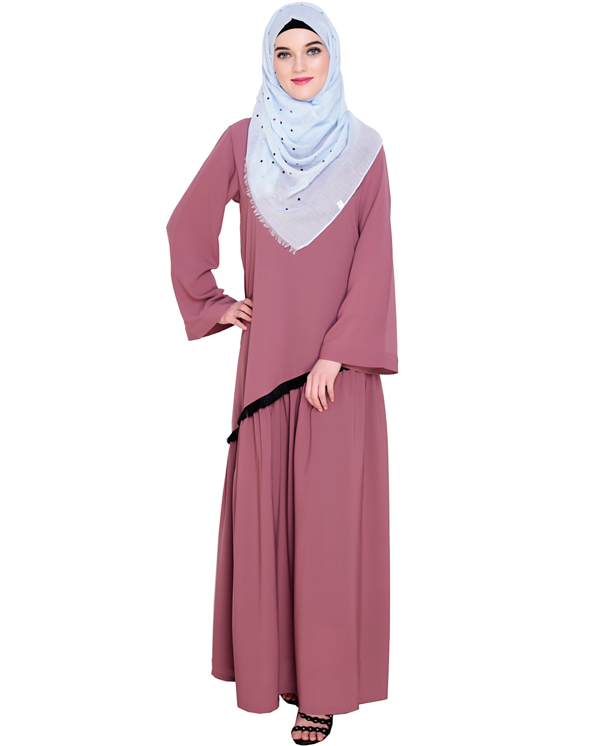 Fringe Lace Abaya Onion Pink