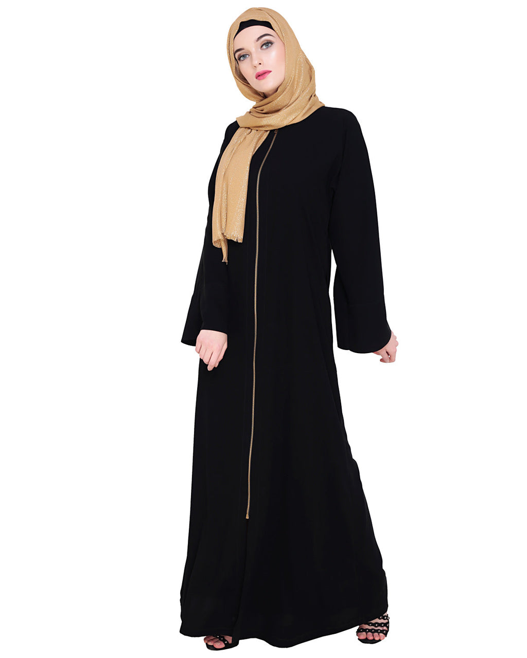 Dazzling Zip-Up Abaya Black
