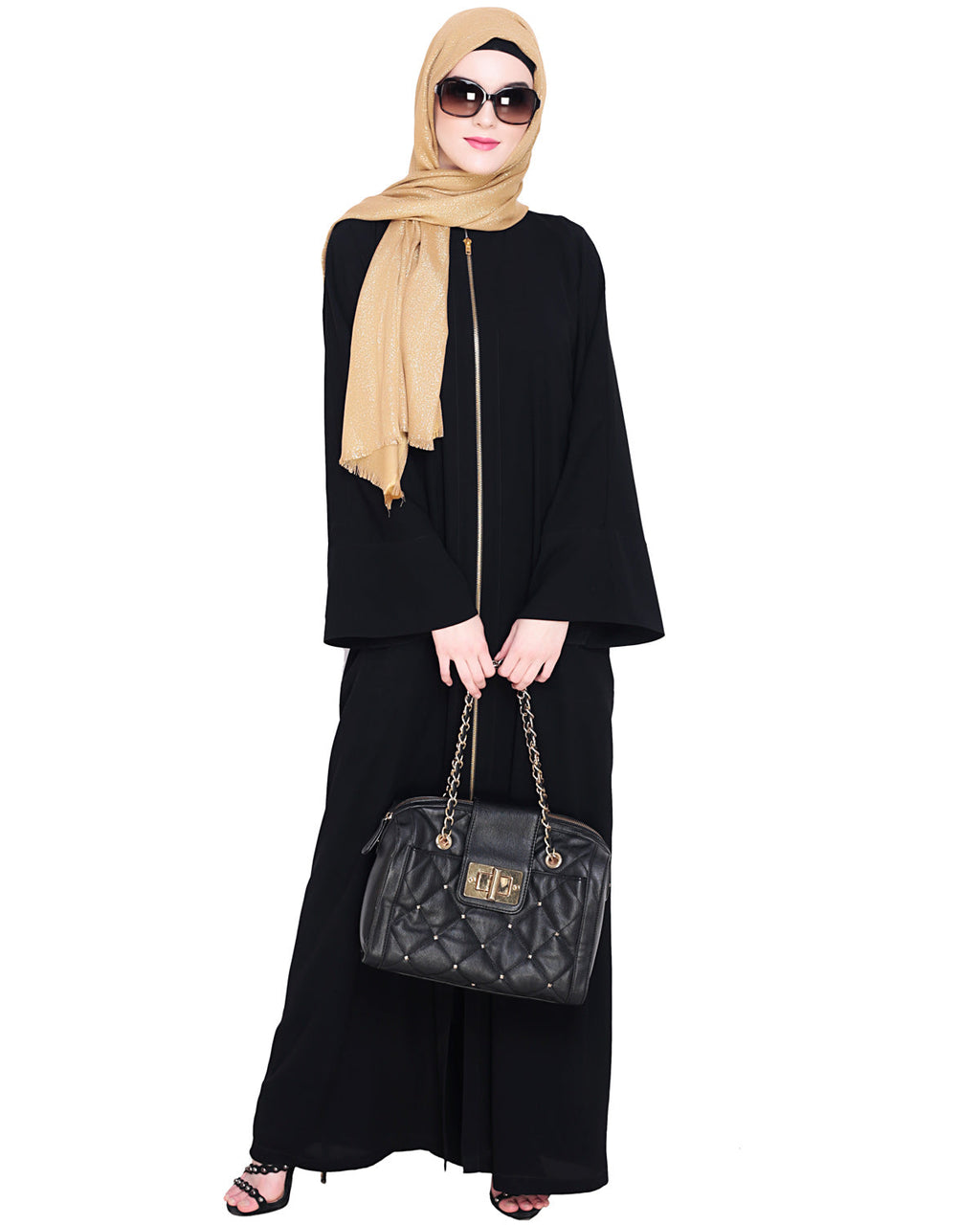Dazzling Zip-Up Abaya Black