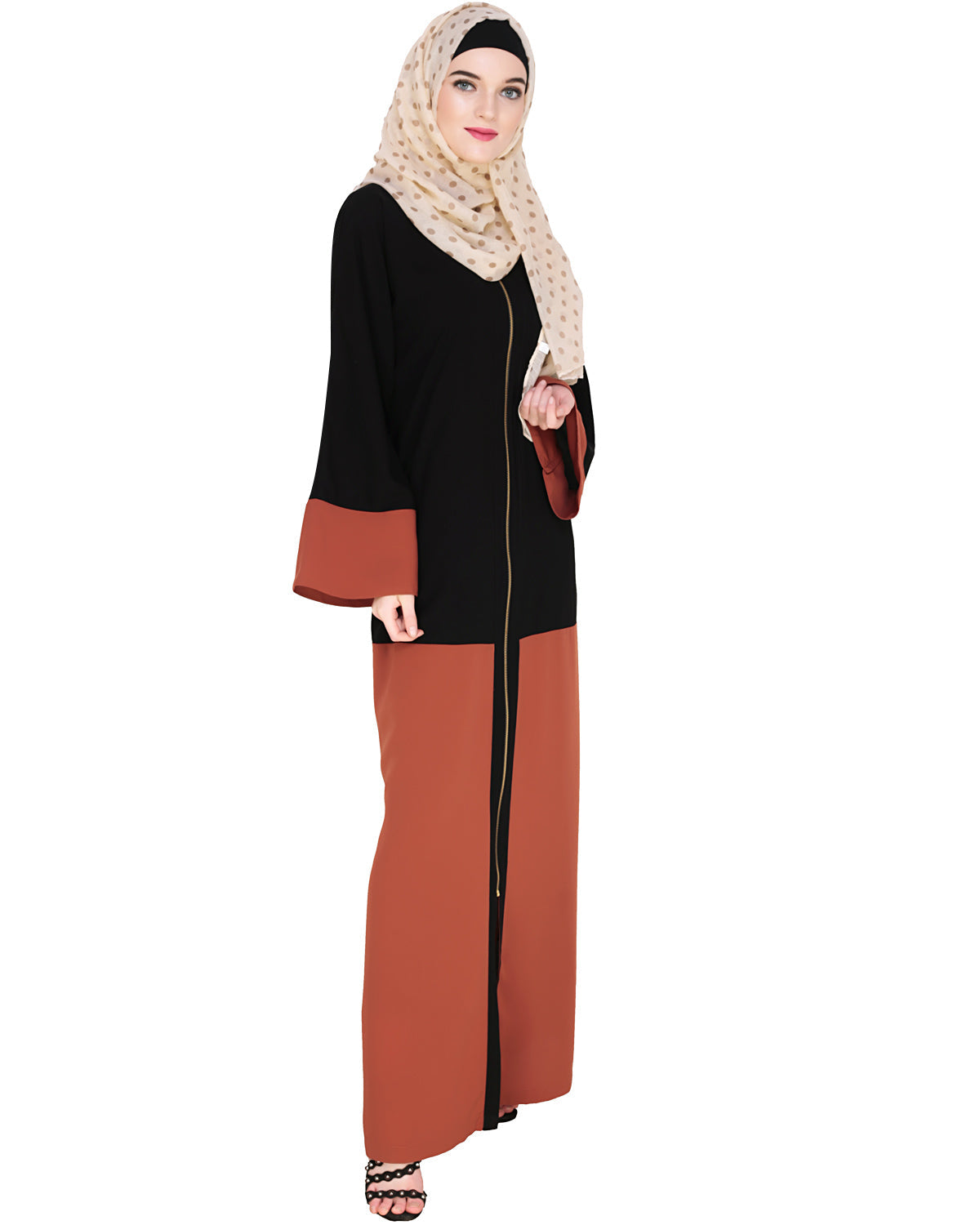 Dazzling Zip-Up Abaya Brick