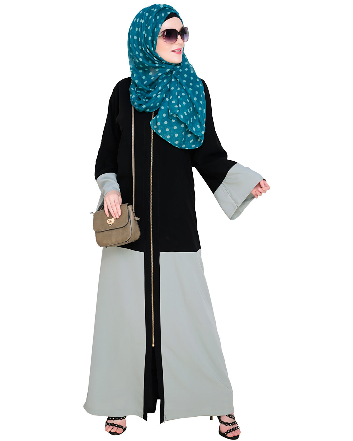 Dazzling Zip-Up Abaya Sage Green