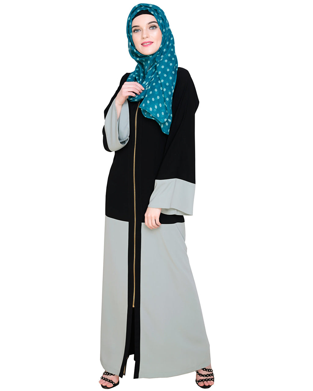 Dazzling Zip-Up Abaya Sage Green