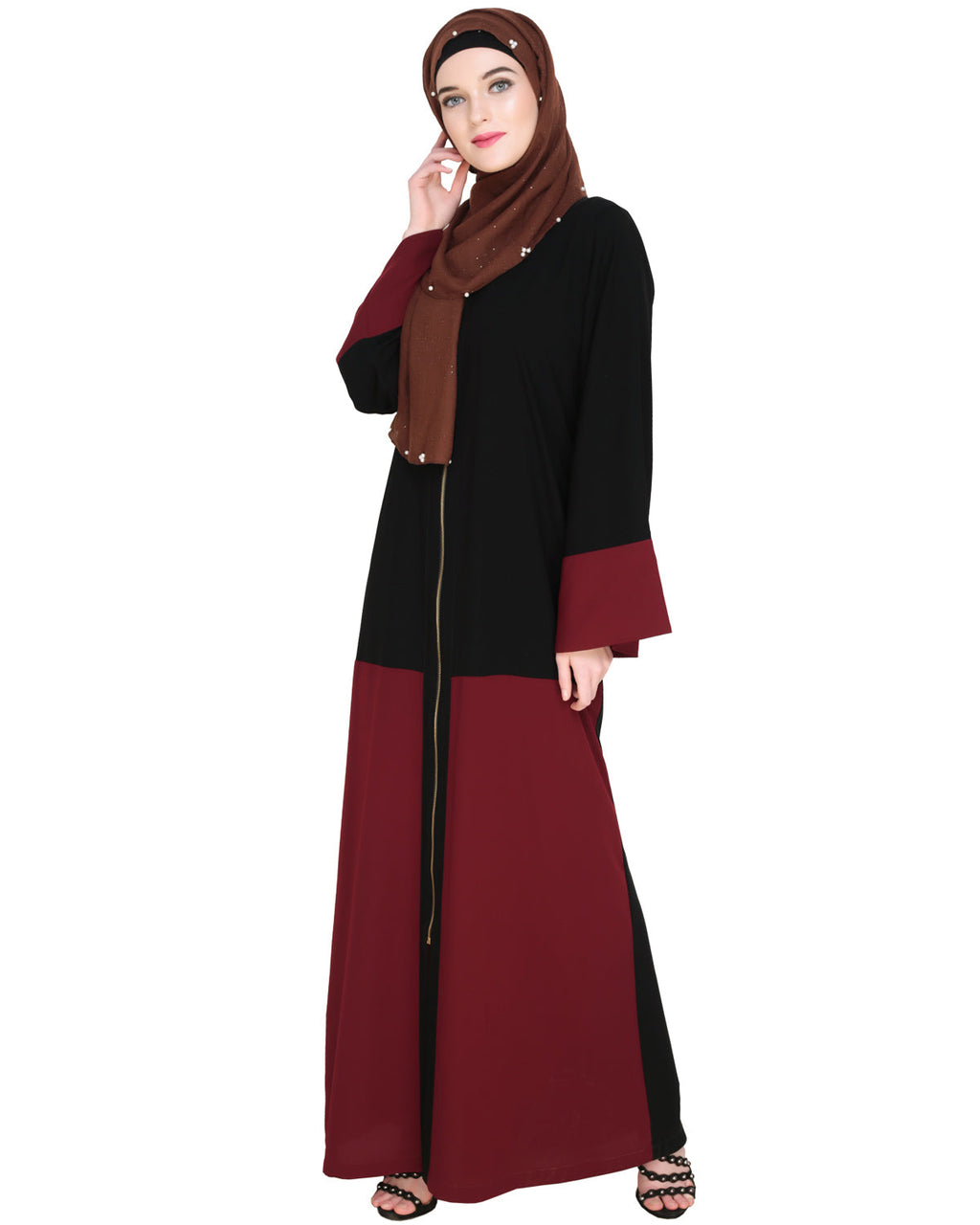 Dazzling Zip-Up Abaya Wine