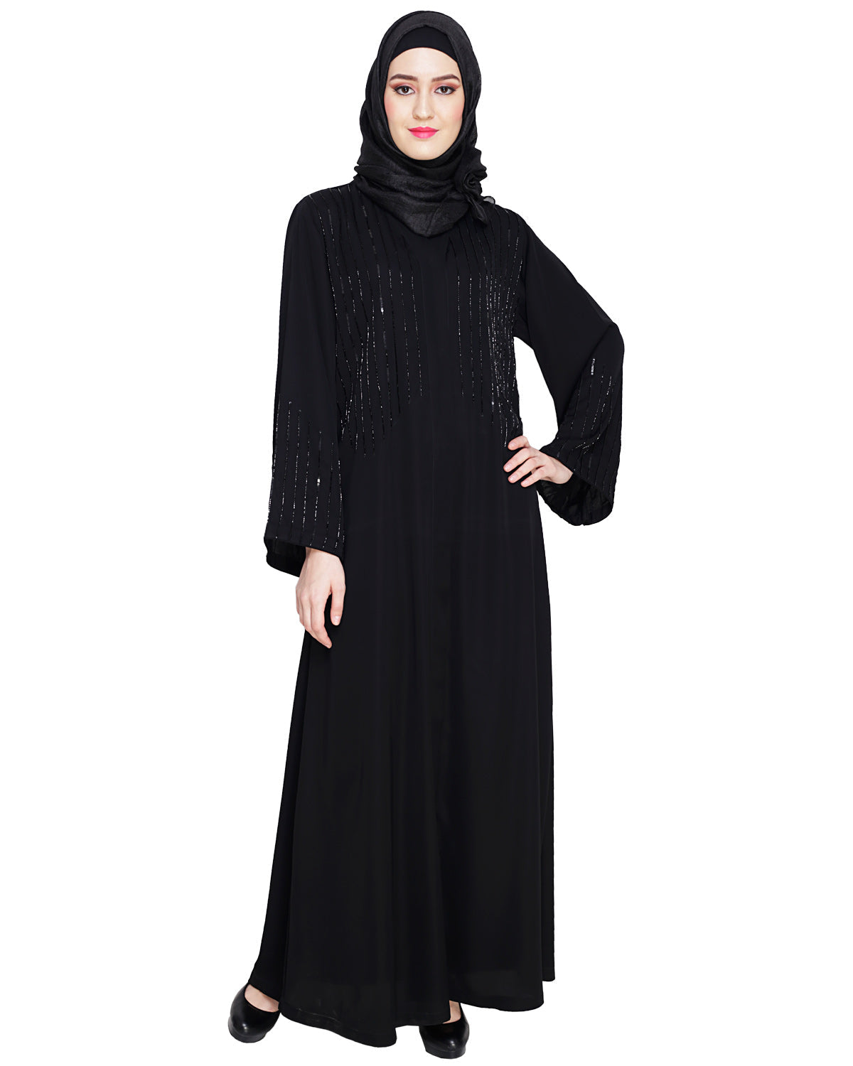 Posh Black Dubai Style Abaya Black