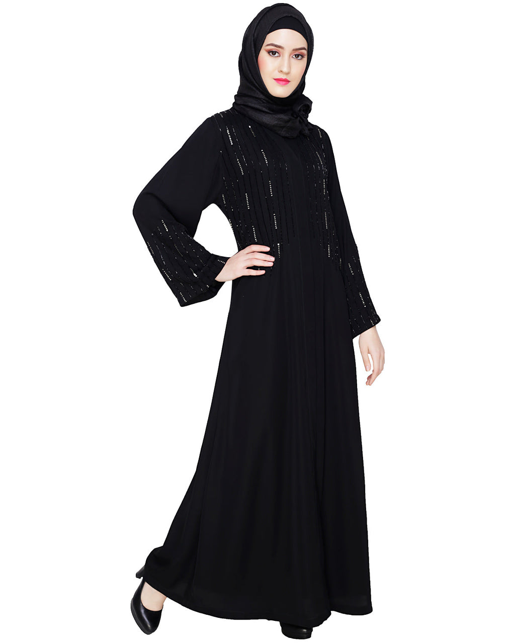 Multicolour Posh Stone Black Dubai Style Abaya Black
