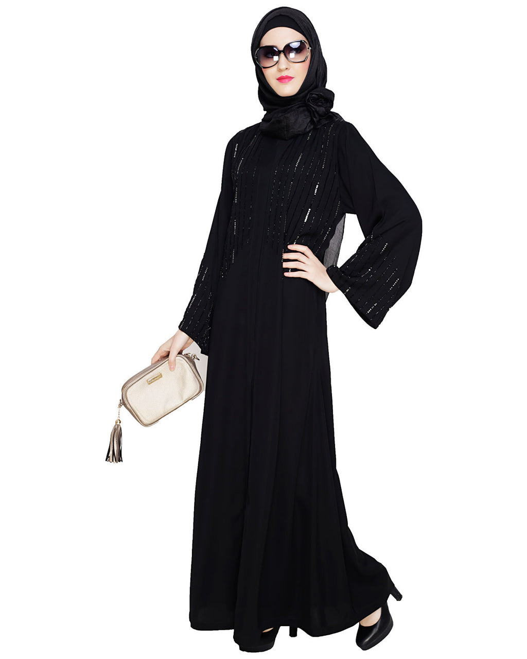 Multicolour Posh Stone Black Dubai Style Abaya Black