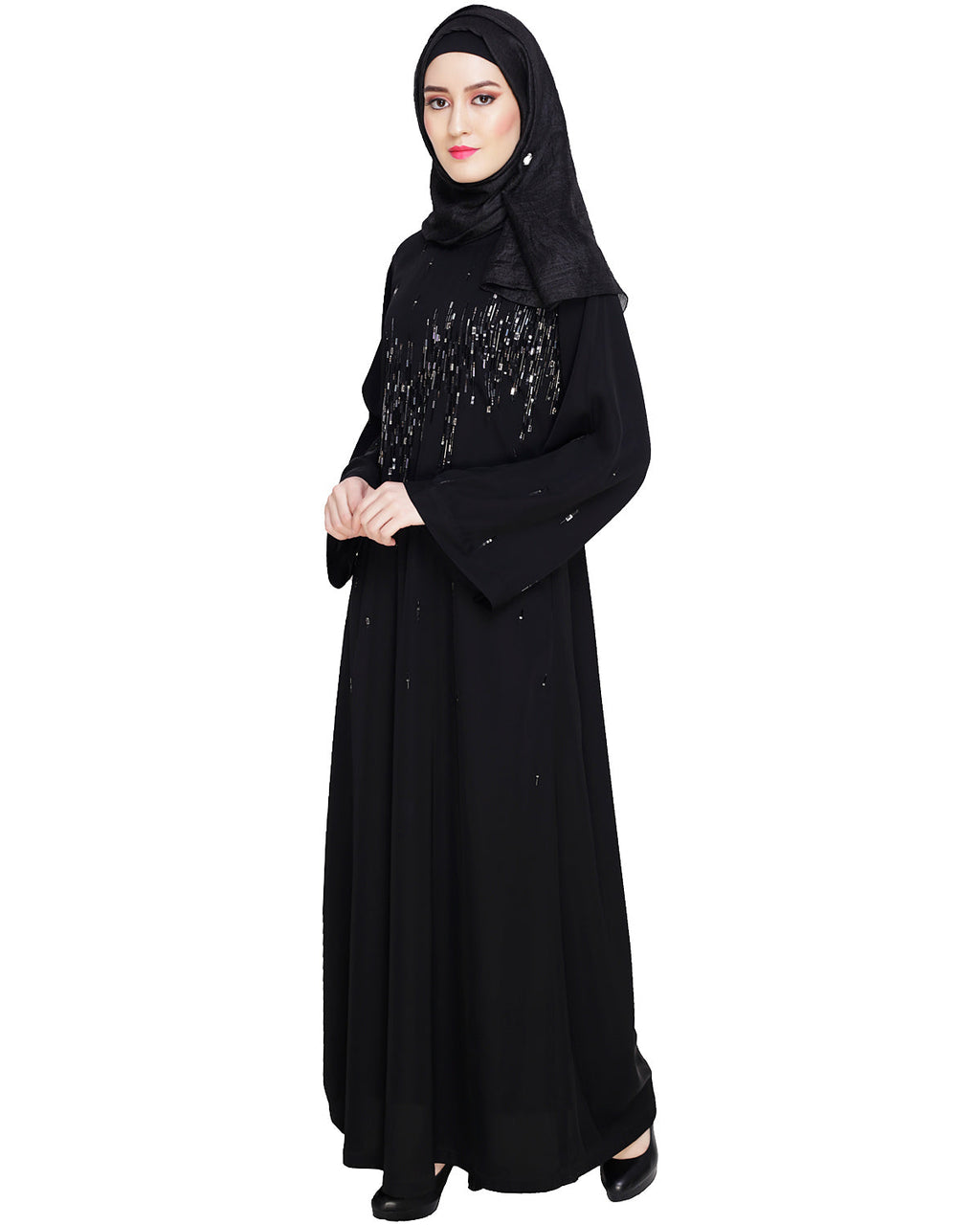 Multicolour Stardust Stone Black Dubai Style abaya Black