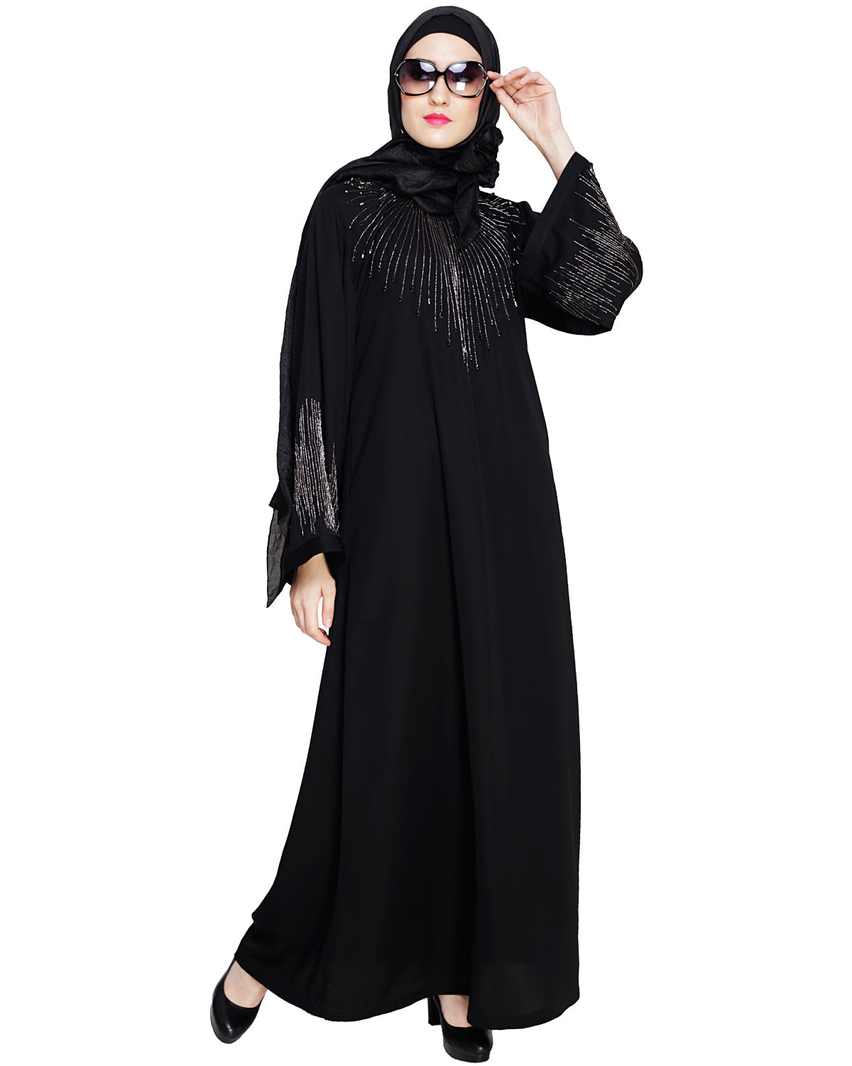 Ornate Black Dubai Style Abaya Black
