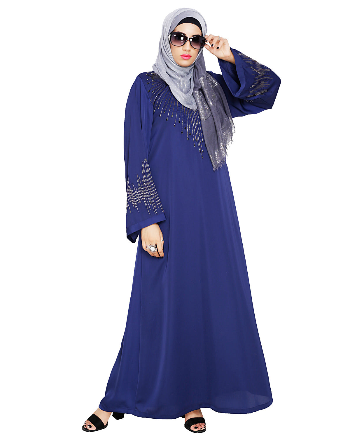 Ornate Black Dubai Style Abaya Blue