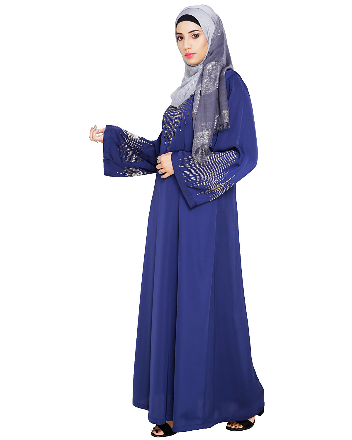 Ornate Black Dubai Style Abaya Blue