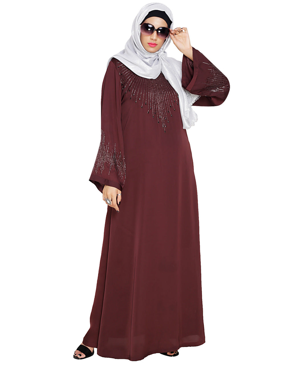 Ornate Black Dubai Style Abaya Dark Purple