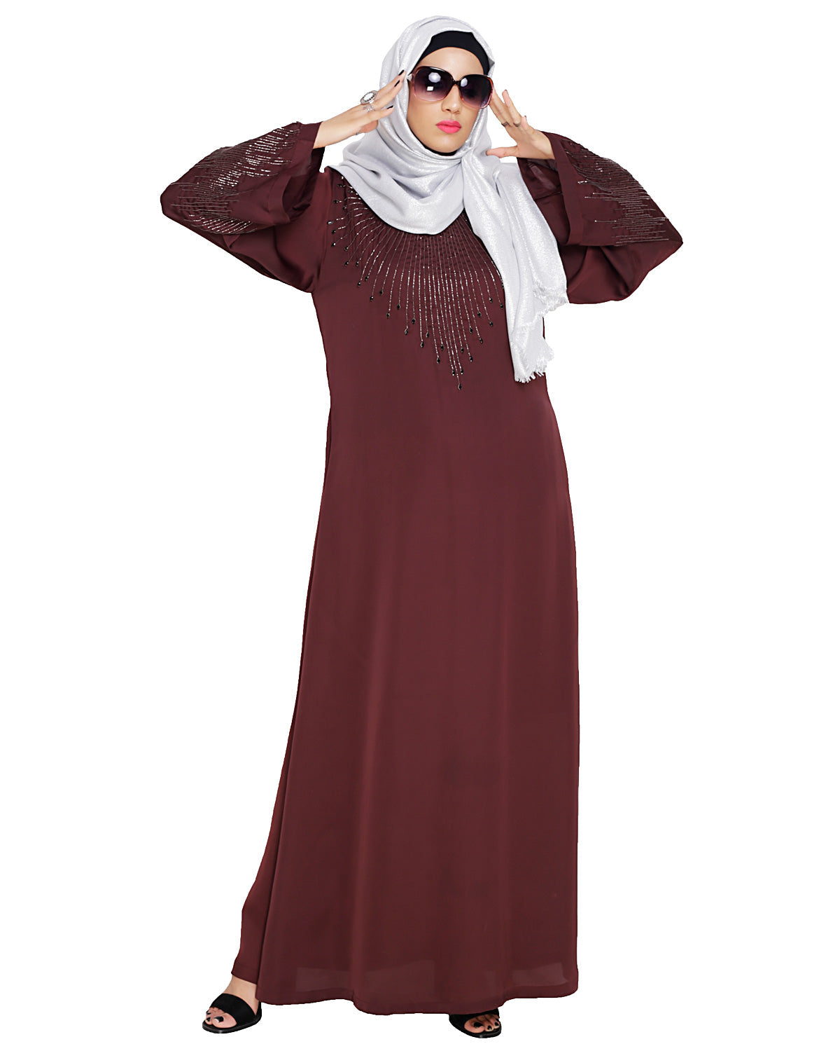 Ornate Black Dubai Style Abaya Dark Purple
