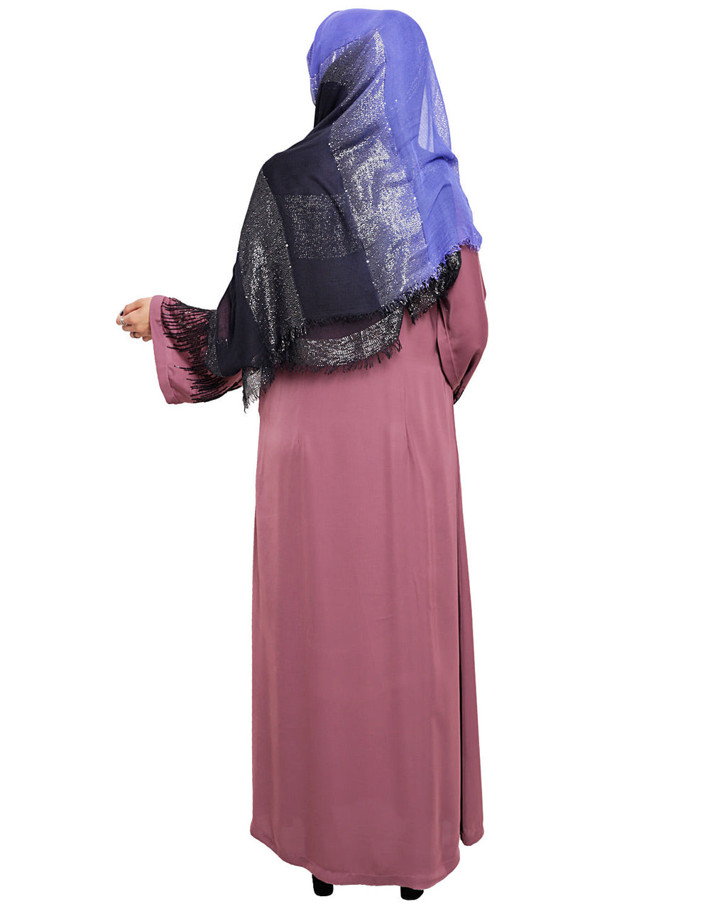 Ornate Black Dubai Style Abaya Onion Pink
