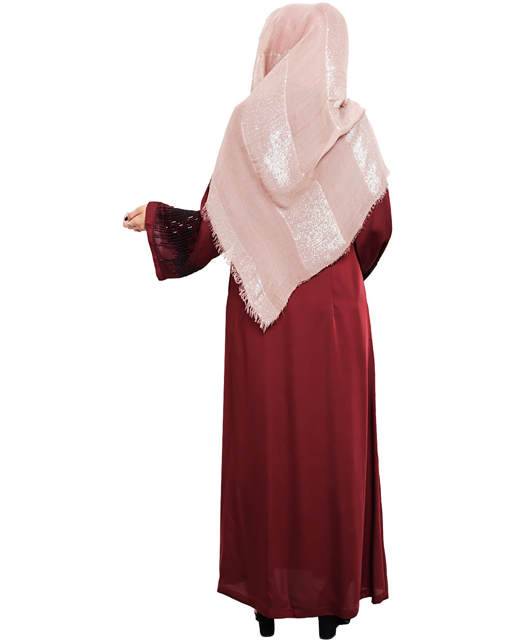 Ornate Black Dubai Style Abaya Wine