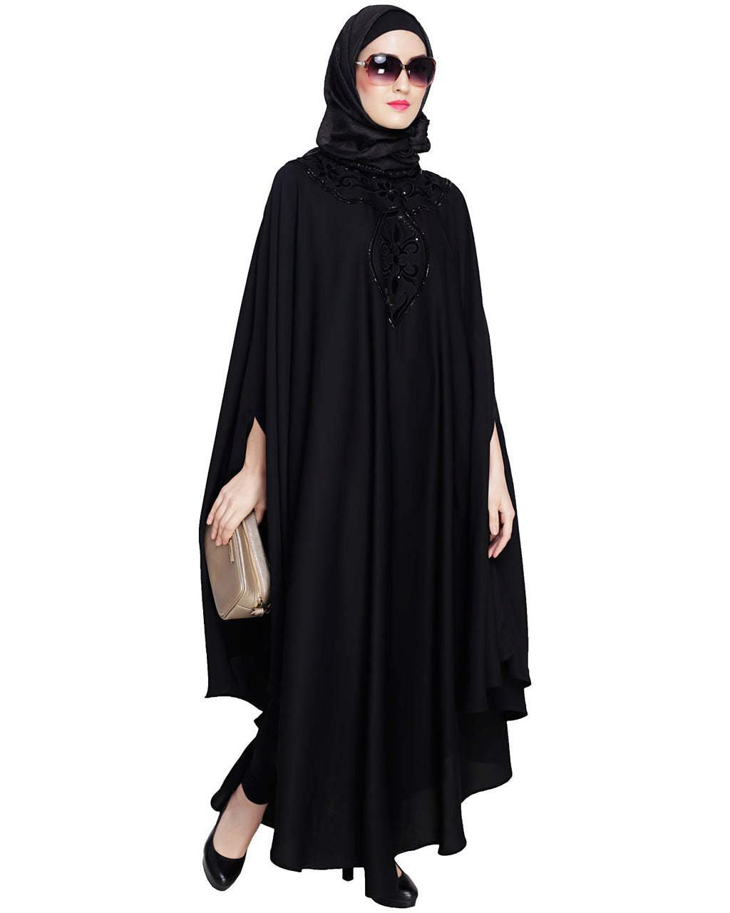 Velvet Applique Irani Kaftan Black