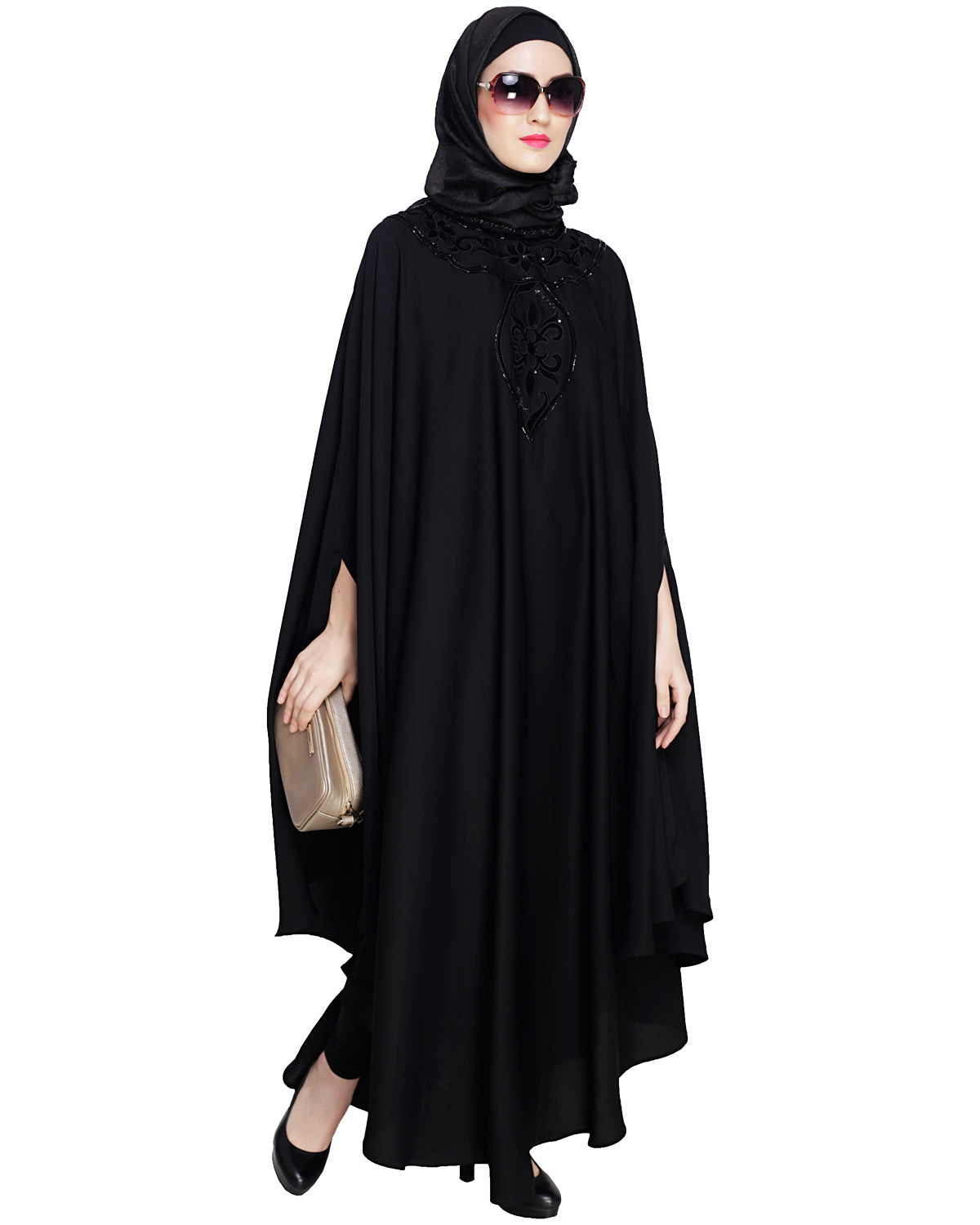 Velvet Applique Irani Kaftan Black