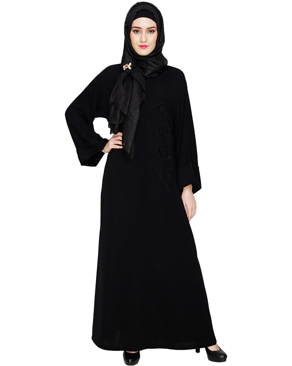 Exclusive Black Applique Dubai Style Abaya Black