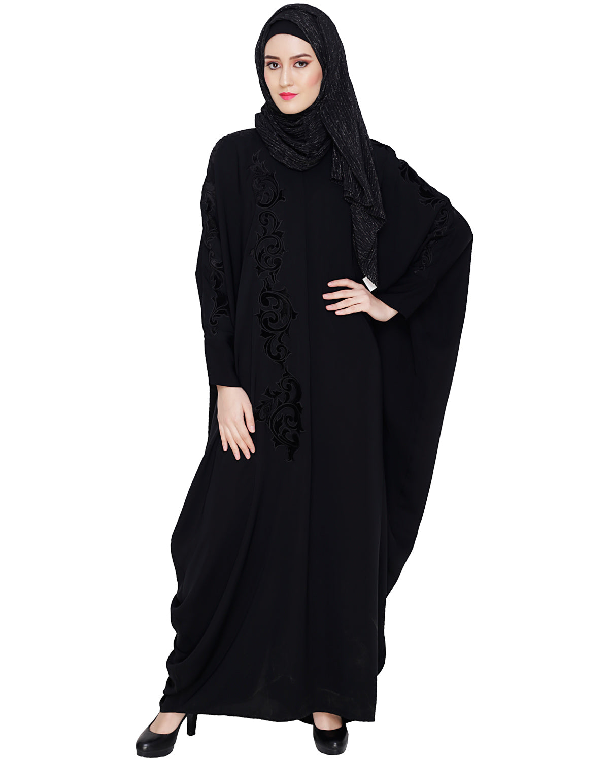 Floral Applique Black Kaftan Black