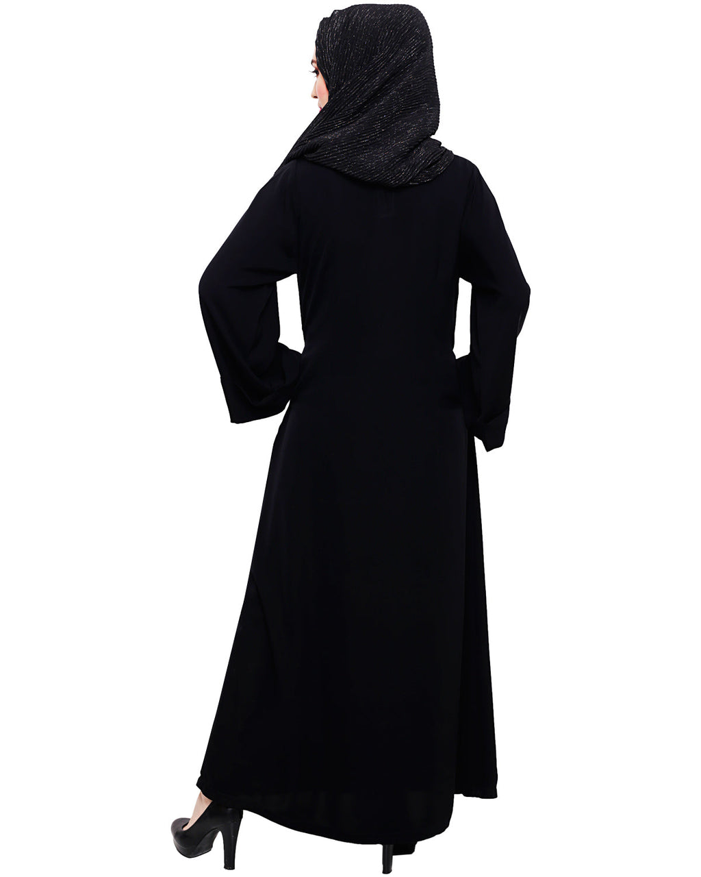 Fancy Motif Embroidered Dubai Style Abaya Black