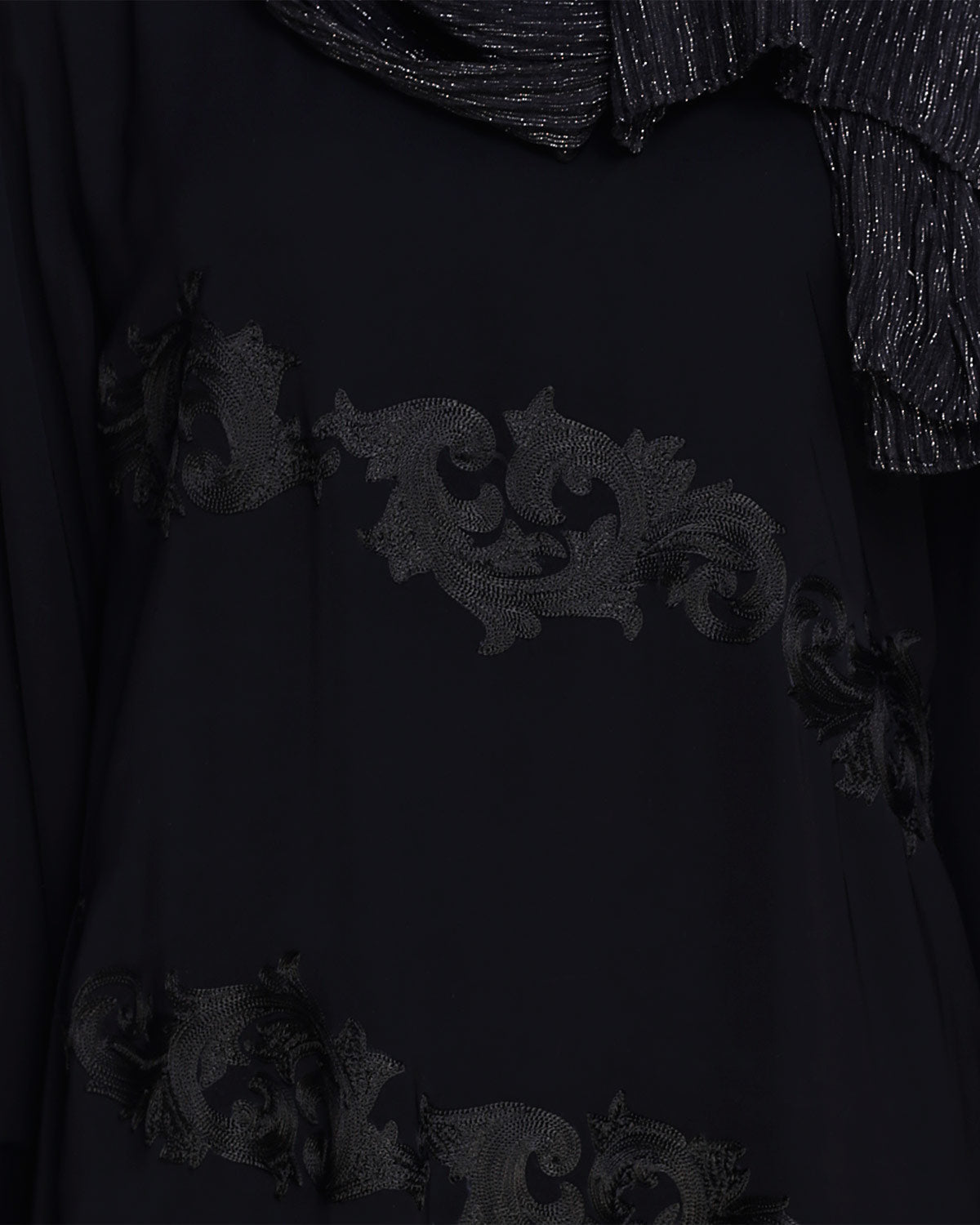 Fancy Motif Embroidered Dubai Style Abaya Black
