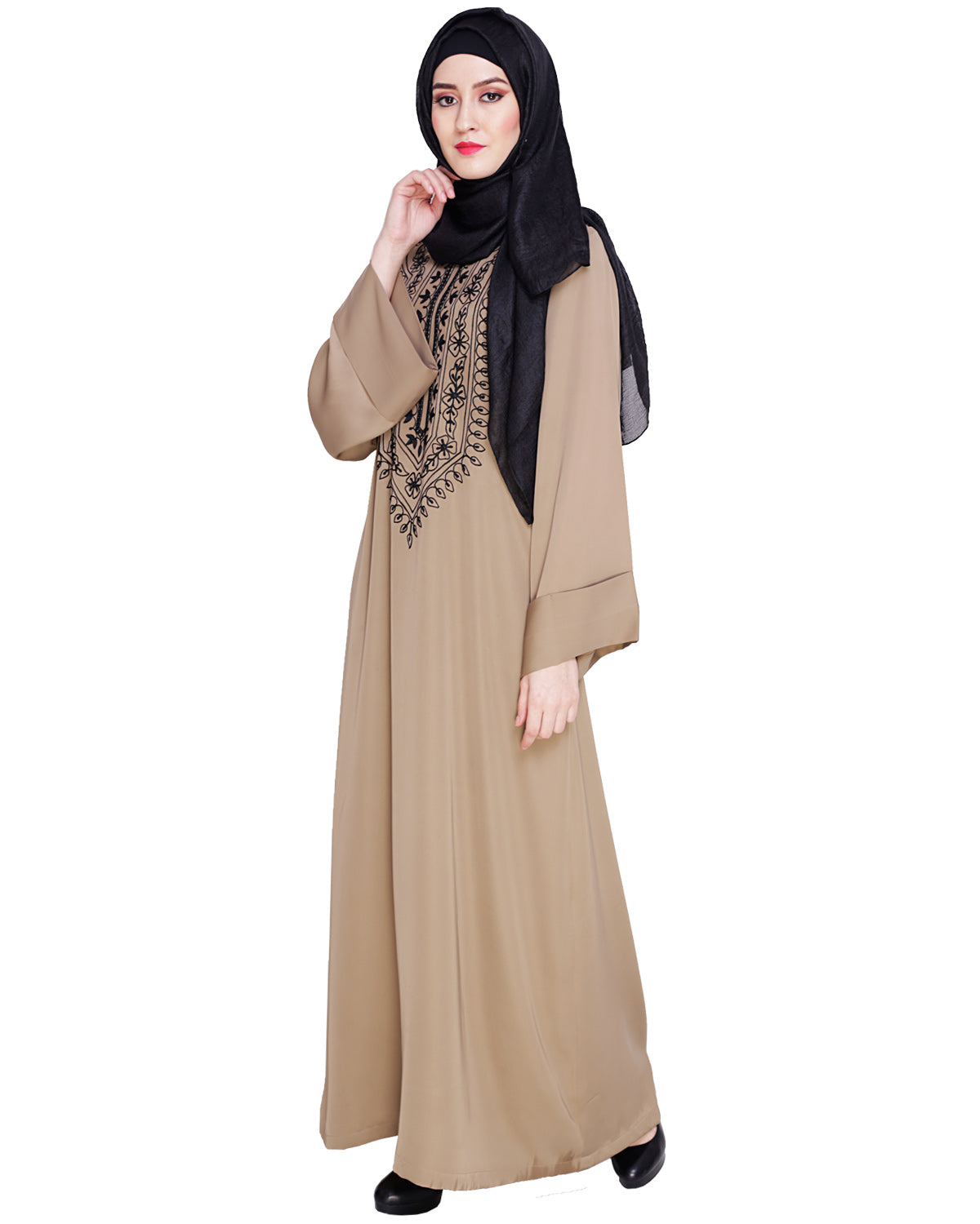 Floral Embellished Dubai Style Abaya Beige