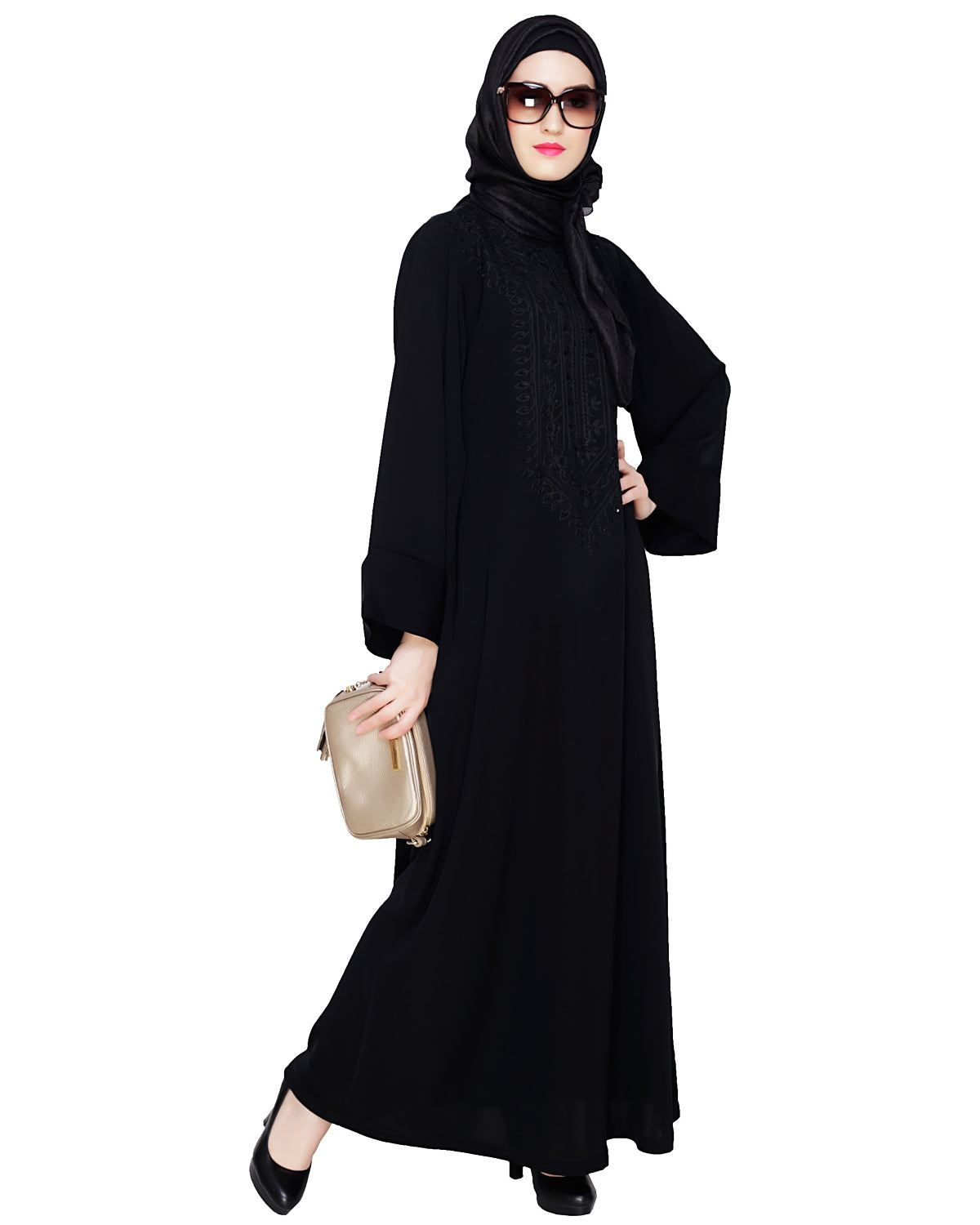 Floral Embellished Dubai Style Abaya Black