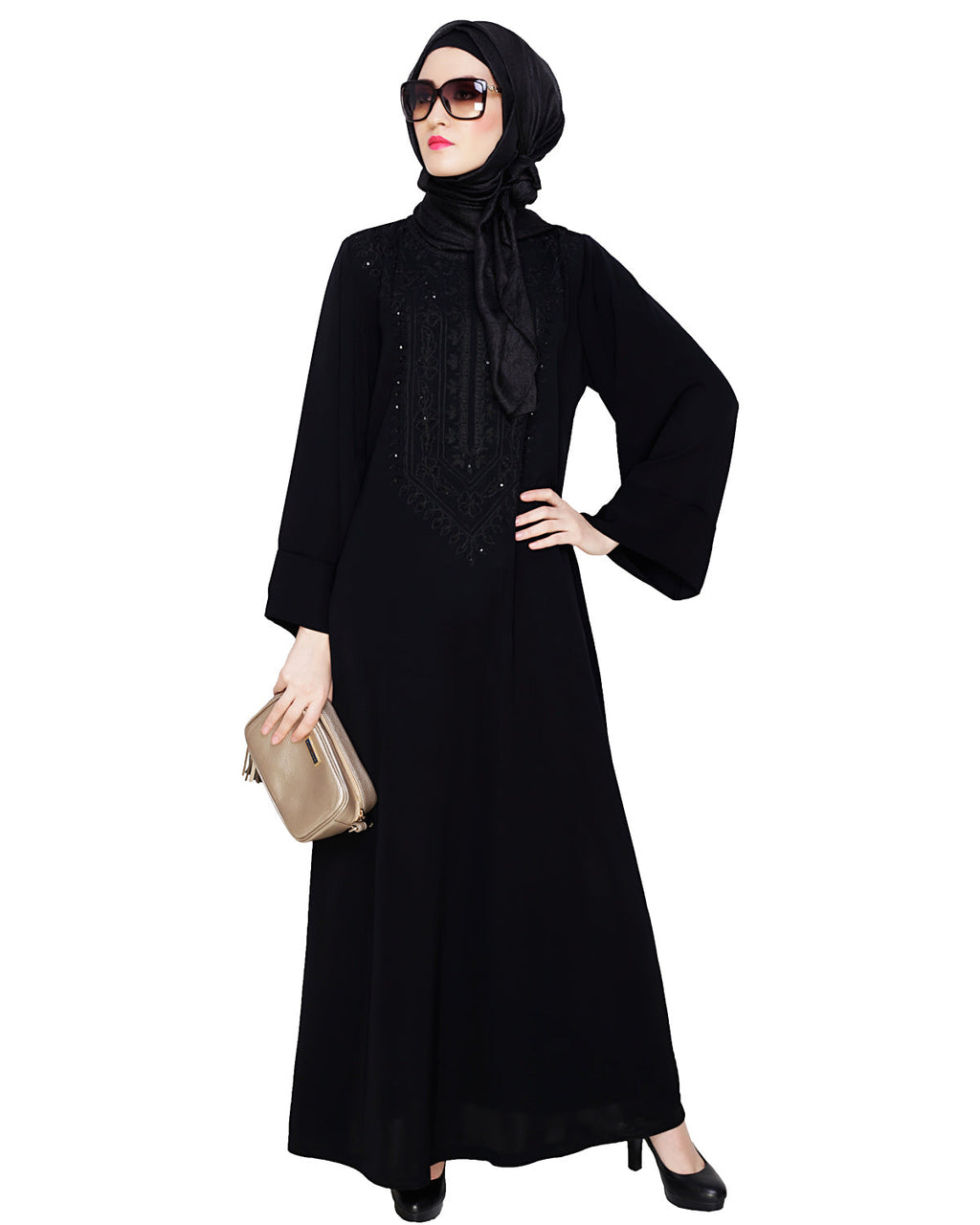 Floral Embellished Dubai Style Abaya Black
