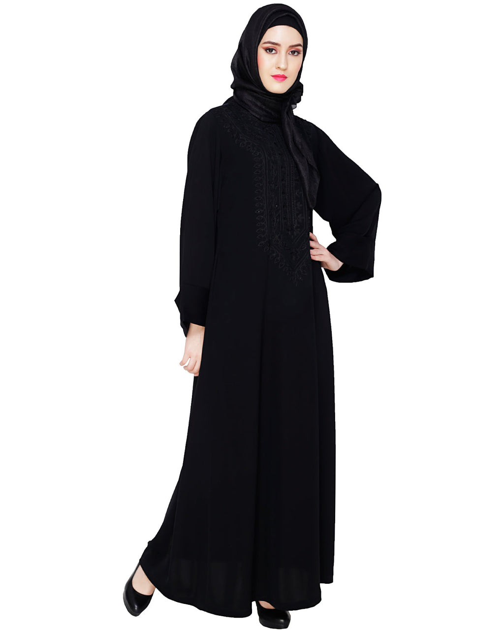 Floral Embellished Dubai Style Abaya Black