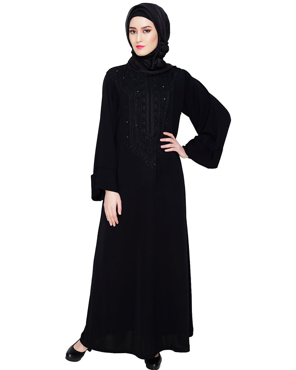 Floral Embellished Dubai Style Abaya Black