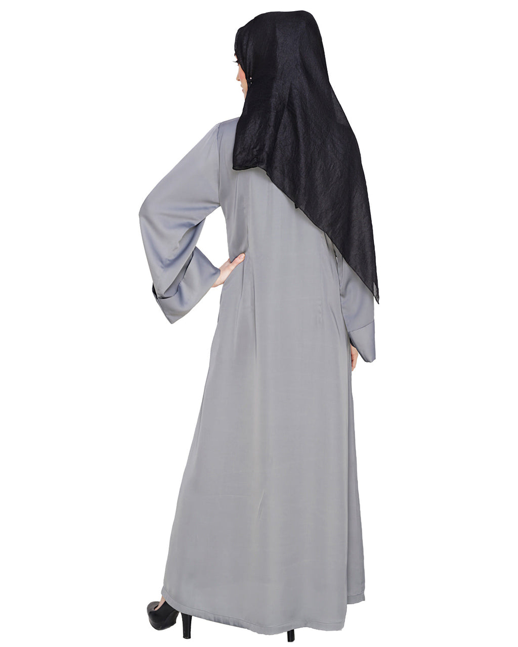 Floral Embellished Dubai Style Abaya Grey
