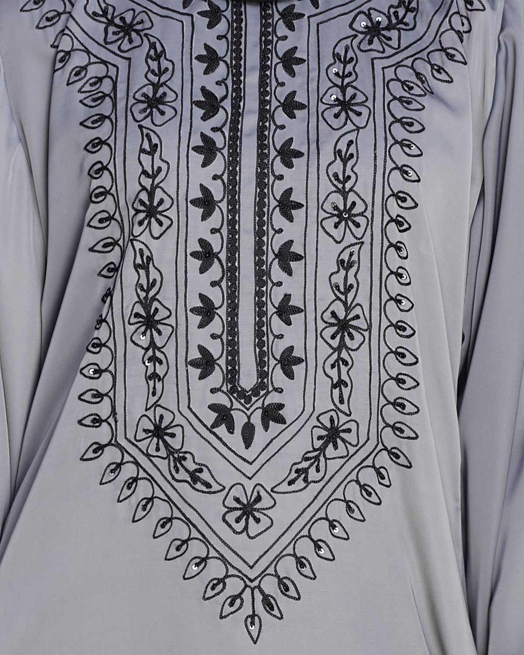 Floral Embellished Dubai Style Abaya Grey