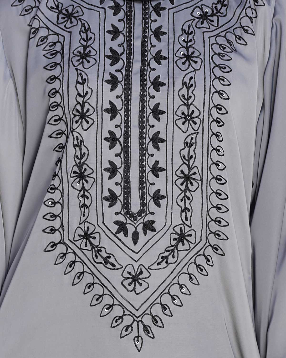 Floral Embellished Dubai Style Abaya Grey
