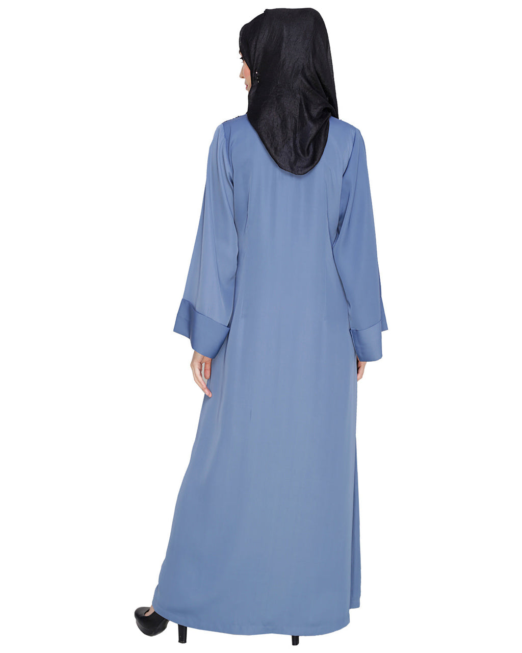Floral Embellished Dubai Style Abaya Steel Blue