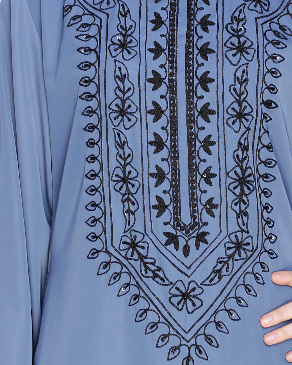 Floral Embellished Dubai Style Abaya Steel Blue