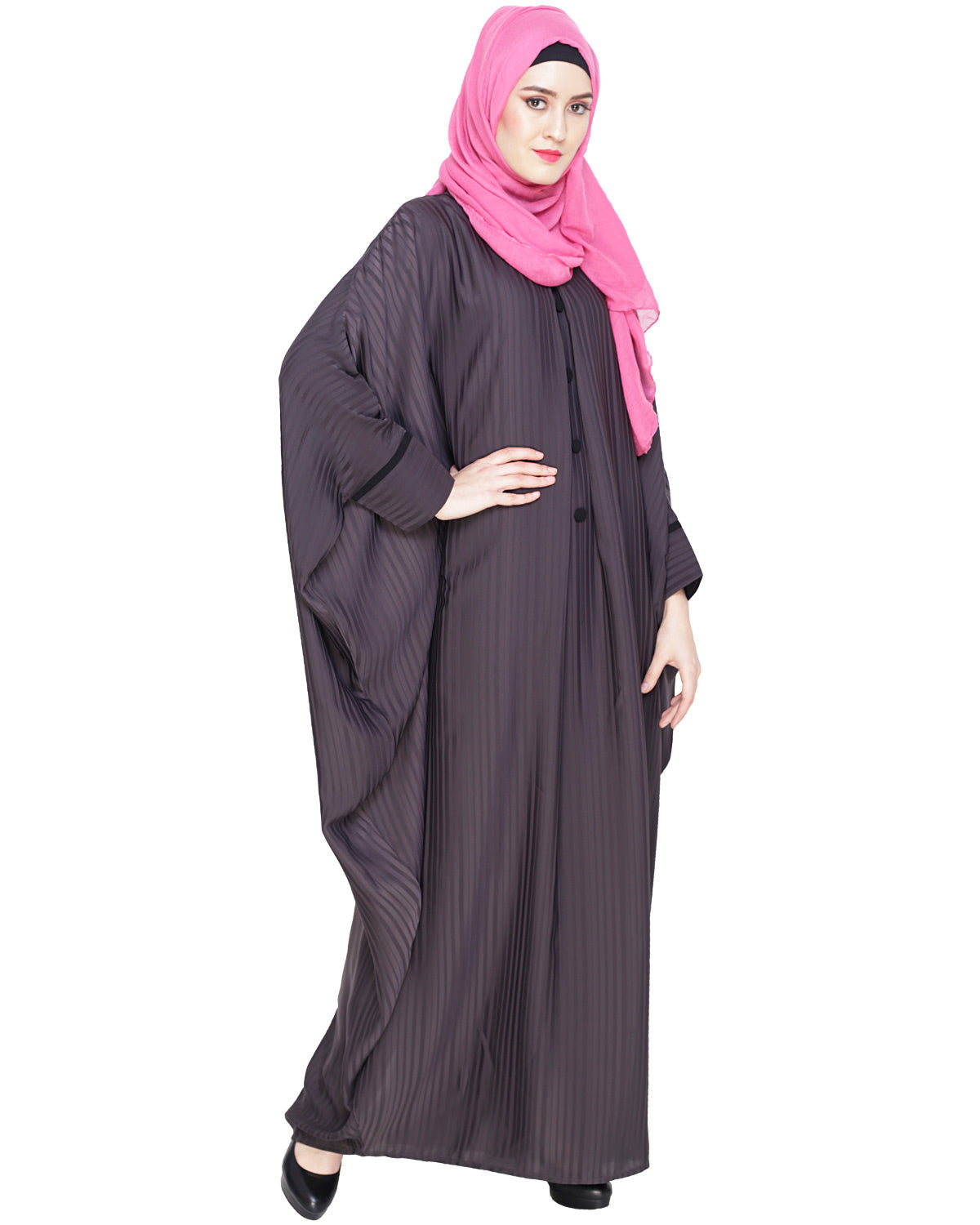Graceful Pleated Black Kaftan Umber Brown
