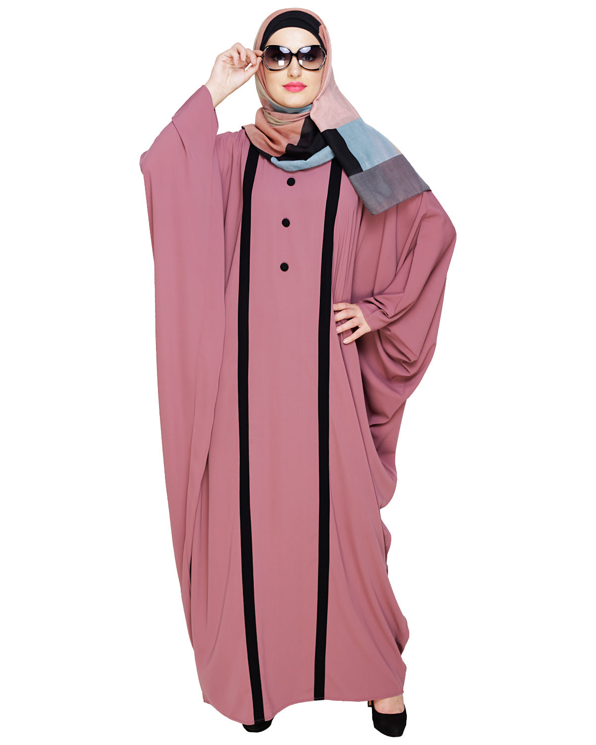 Colourblock Black Kaftan Onion Pink