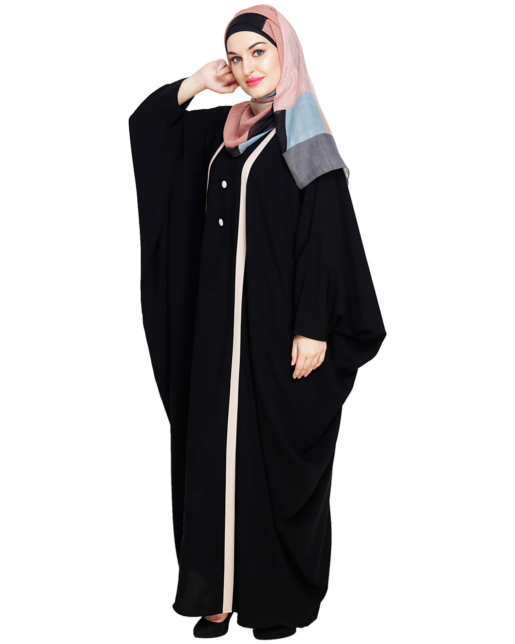 Colourblock Black Kaftan Onion Pink