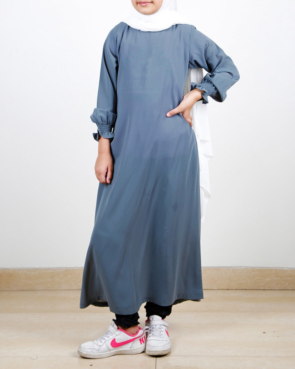 Gathered Sleeves grey kids Abaya Grey