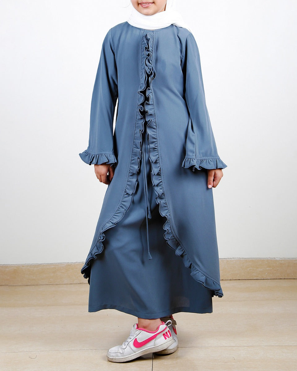 Dapper Grey Jacket Syle Frill Kids Abaya Grey