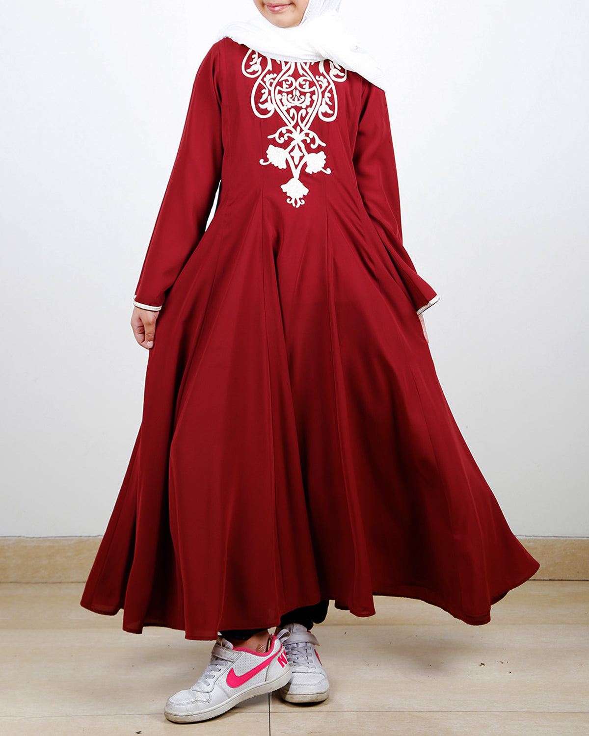 Maroon Flared Kids Abaya Maroon