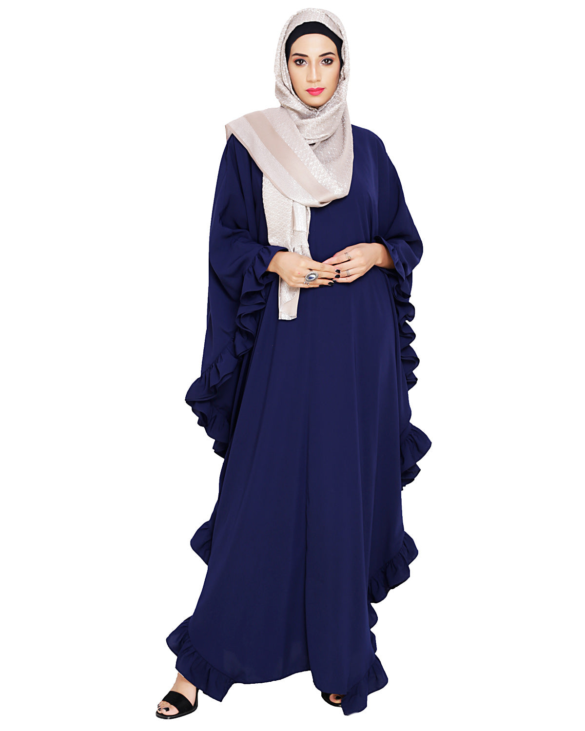 Ruffled Ash Brown Kaftan Blue