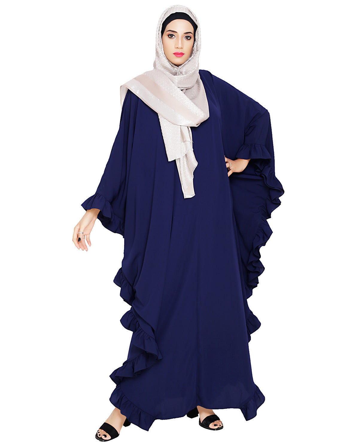 Ruffled Ash Brown Kaftan Wine