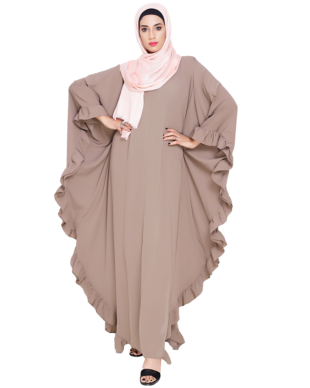 Ruffled Ash Brown Kaftan Brown